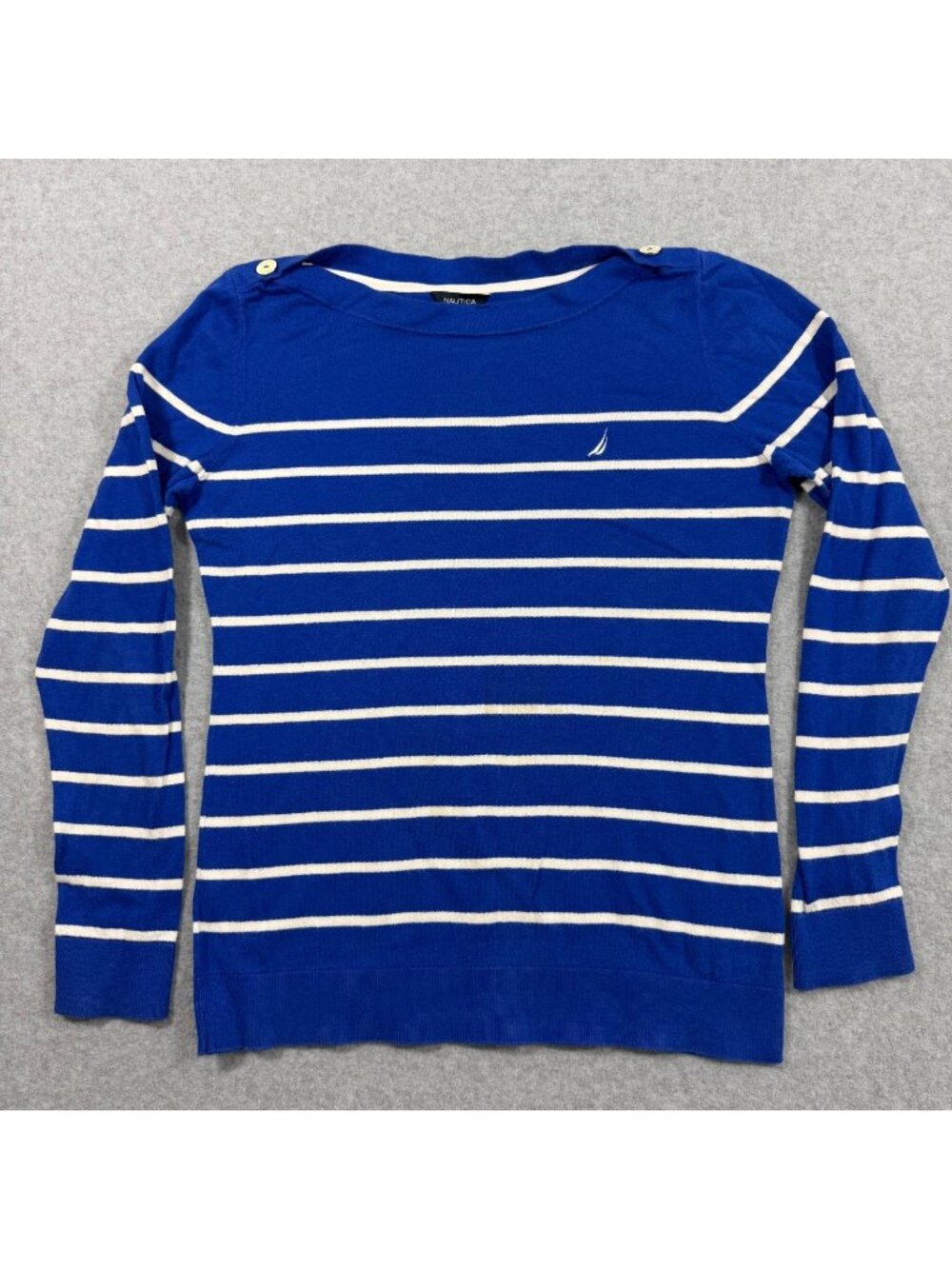 Nautica Women's Size M Blue White Striped Cotton Boatneck Sweater